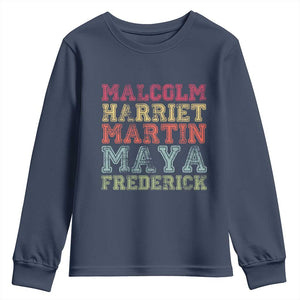 Black History Month Youth Sweatshirt Malcolm Harriet Martin Maya Frederick Civil Right Leaders TS10 Navy Print Your Wear