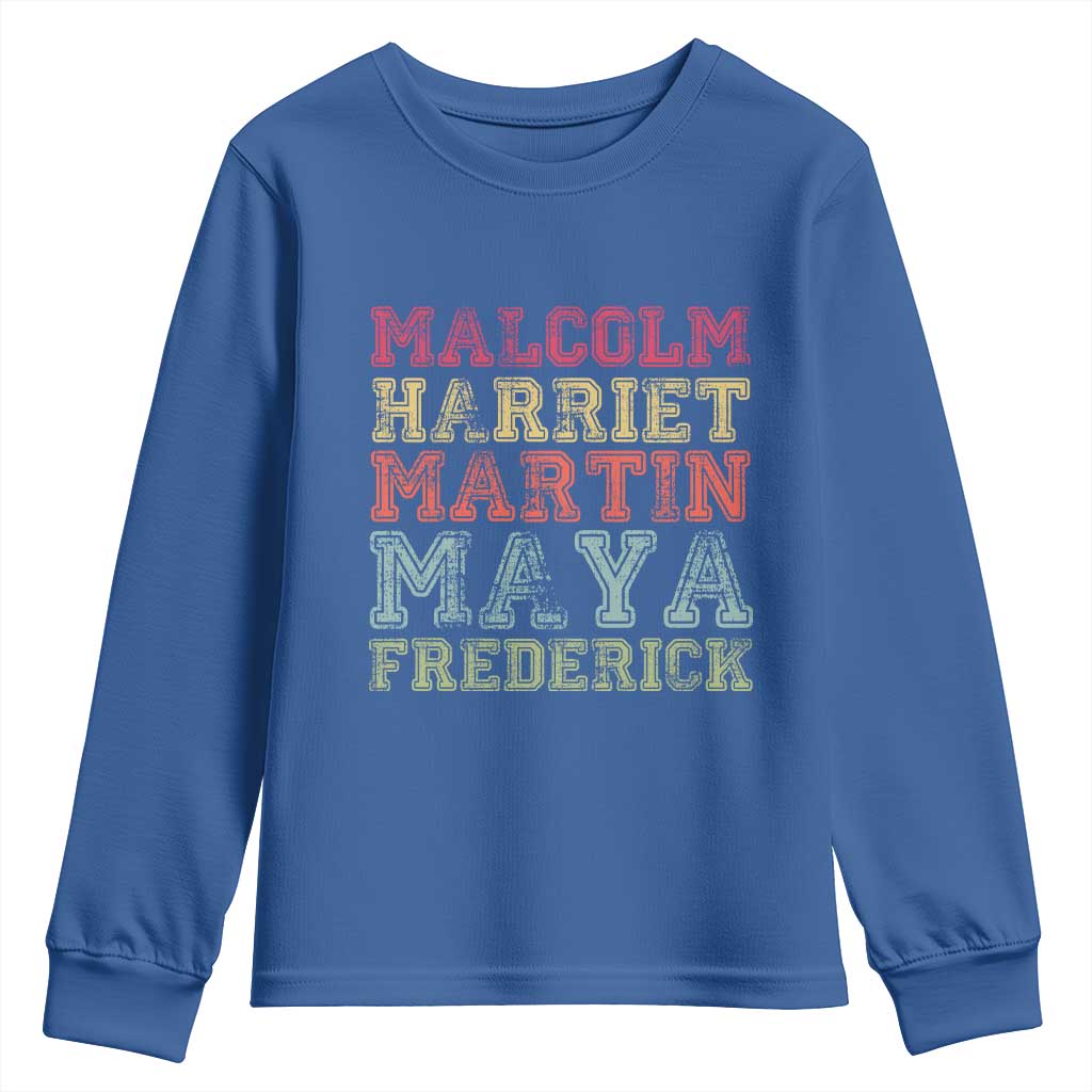 Black History Month Youth Sweatshirt Malcolm Harriet Martin Maya Frederick Civil Right Leaders TS10 Royal Blue Print Your Wear
