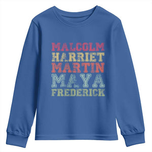 Black History Month Youth Sweatshirt Malcolm Harriet Martin Maya Frederick Civil Right Leaders TS10 Royal Blue Print Your Wear