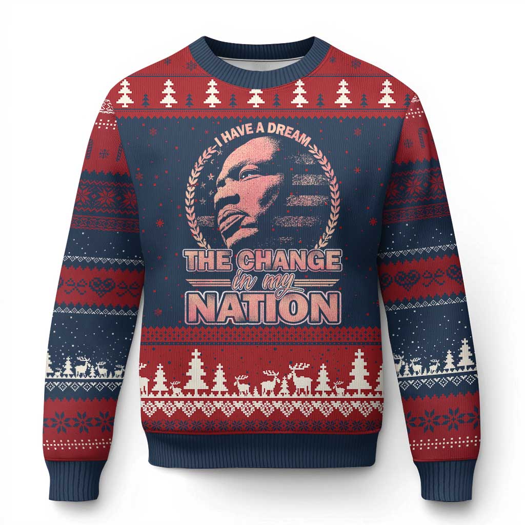 Martin Luther King Ugly Christmas Sweater Retro Black History Month Civil Rights TS10 Navy Red Print Your Wear