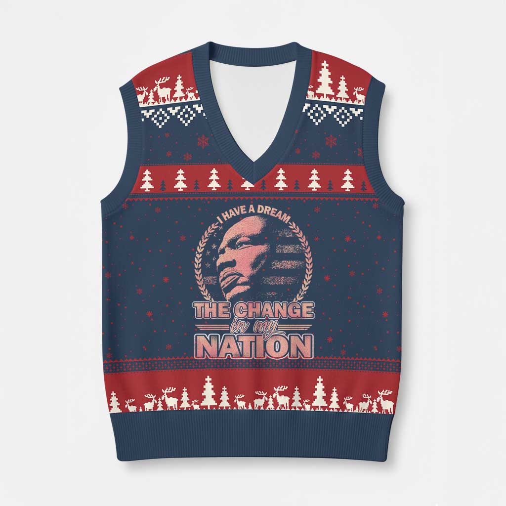 Martin Luther King V-Neck Knit Sweater Vest Retro Black History Month Civil Rights TS10 Navy Red Print Your Wear