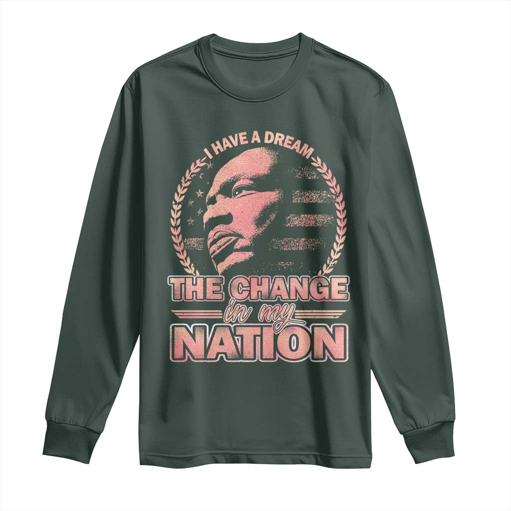 Martin Luther King Long Sleeve Shirt Retro Black History Month Civil Rights TS10 Dark Forest Green Print Your Wear