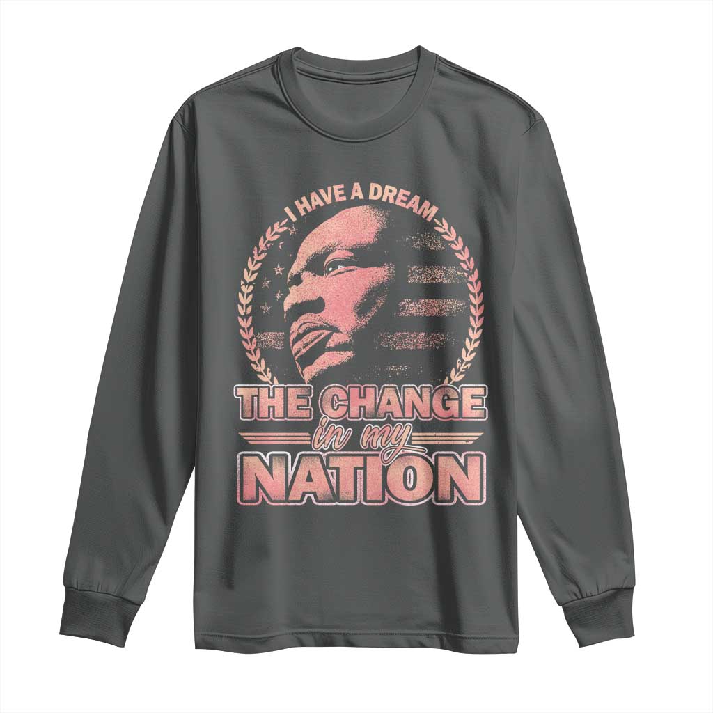 Martin Luther King Long Sleeve Shirt Retro Black History Month Civil Rights TS10 Dark Heather Print Your Wear