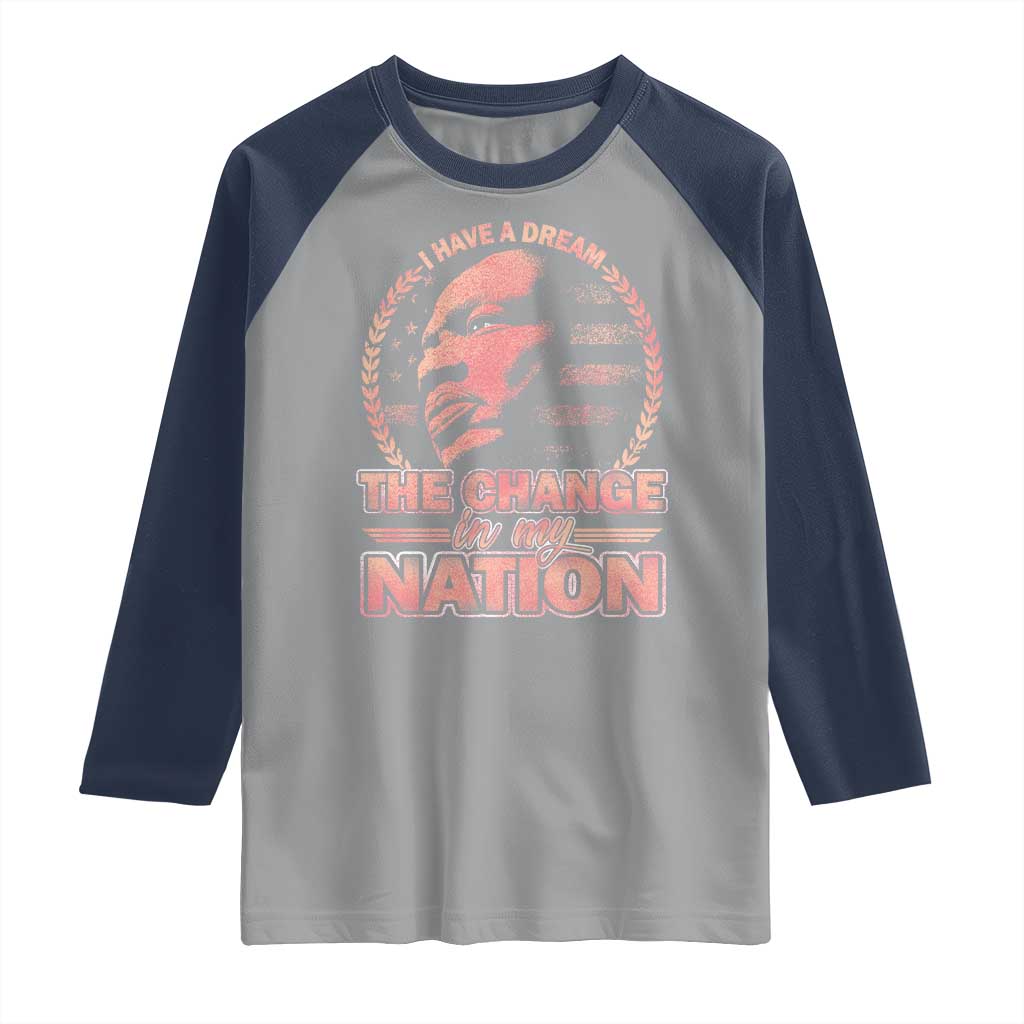 Martin Luther King Raglan Shirt Retro Black History Month Civil Rights TS10 Sport Gray Navy Print Your Wear
