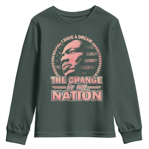 Martin Luther King Youth Sweatshirt Retro Black History Month Civil Rights TS10 Dark Forest Green Print Your Wear