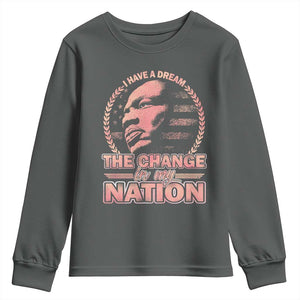 Martin Luther King Youth Sweatshirt Retro Black History Month Civil Rights TS10 Dark Heather Print Your Wear