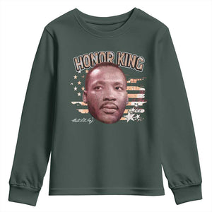 Martin Luther King Jr. Youth Sweatshirt MLK Day Black History Month American Flag TS10 Dark Forest Green Print Your Wear