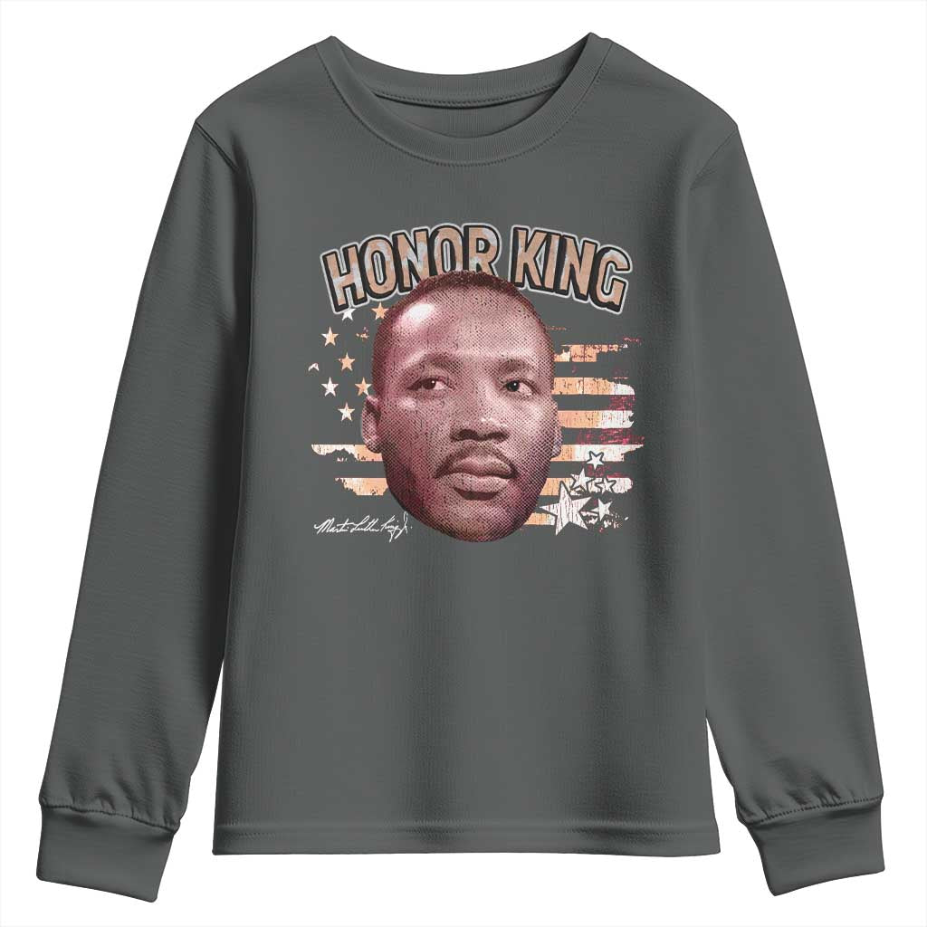 Martin Luther King Jr. Youth Sweatshirt MLK Day Black History Month American Flag TS10 Dark Heather Print Your Wear