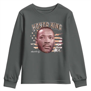 Martin Luther King Jr. Youth Sweatshirt MLK Day Black History Month American Flag TS10 Dark Heather Print Your Wear