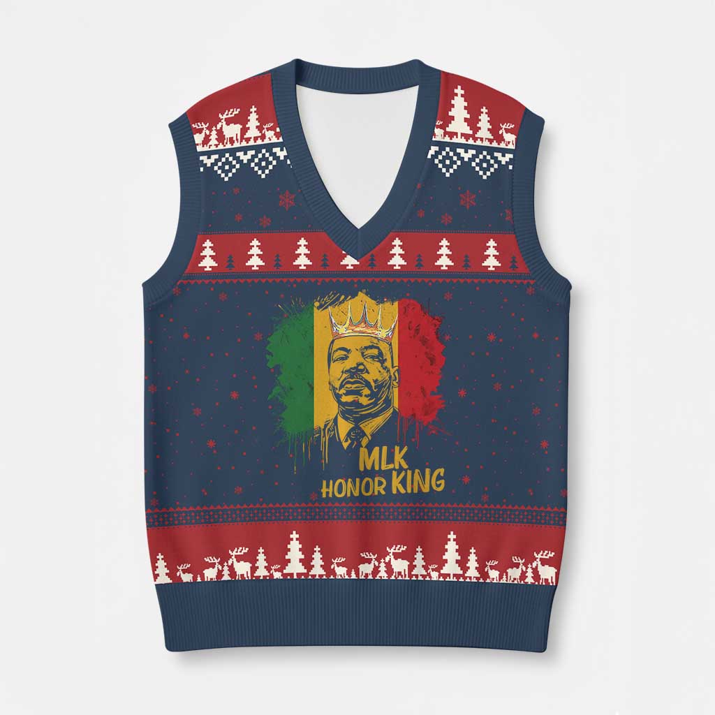 MLK V-Neck Knit Sweater Vest Honor King Civil Rights Leader Black History Month TS10 Navy Red Print Your Wear