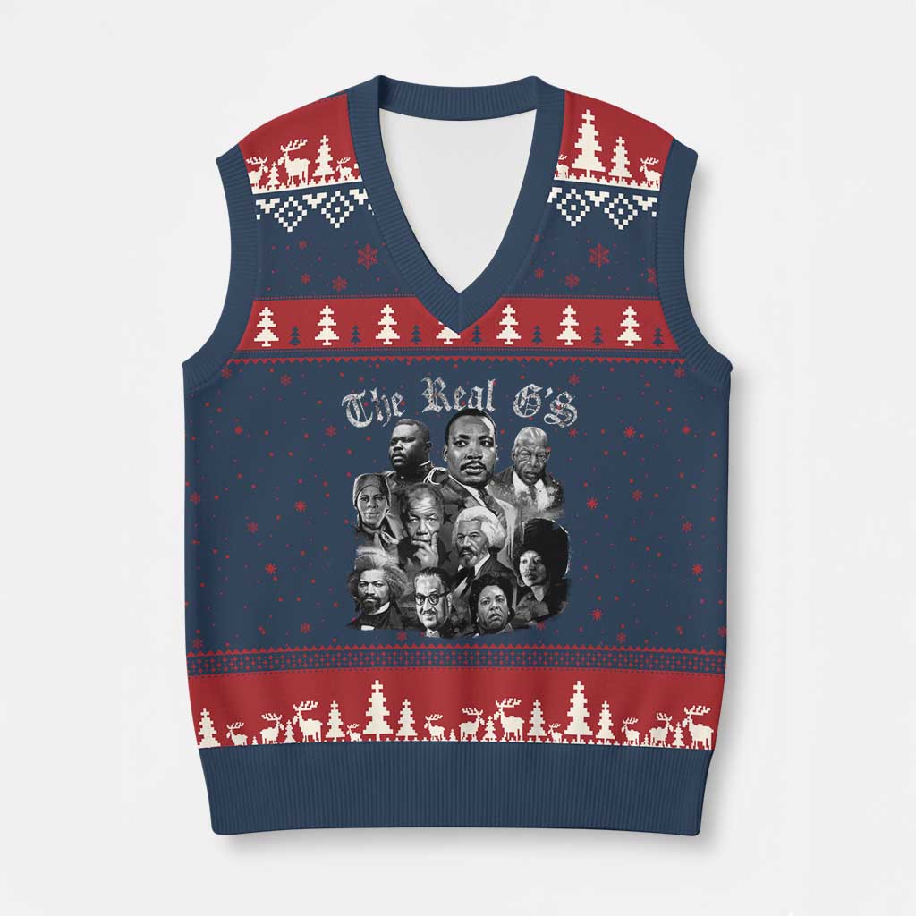Civil Rights Legends V-Neck Knit Sweater Vest The Real Gs Juneteenth Black History Month TS10 Navy Red Print Your Wear