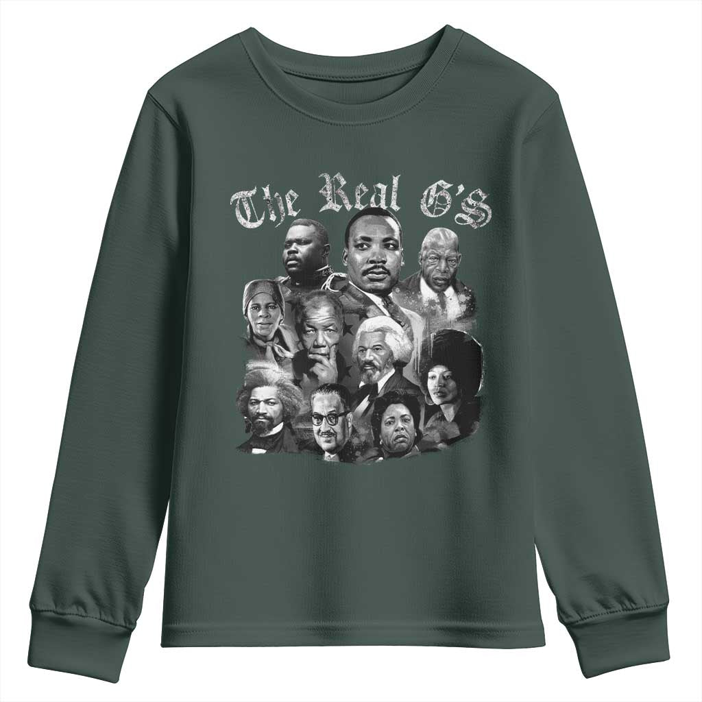Civil Rights Legends Youth Sweatshirt The Real Gs Juneteenth Black History Month TS10 Dark Forest Green Print Your Wear