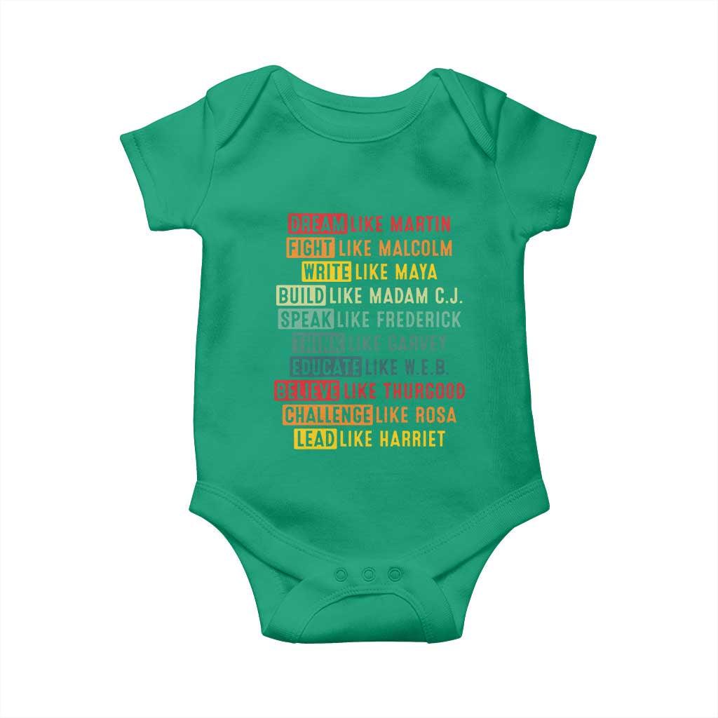 Black History Month Baby Onesie Retro Inspirational Leaders TS10 Irish Green Print Your Wear