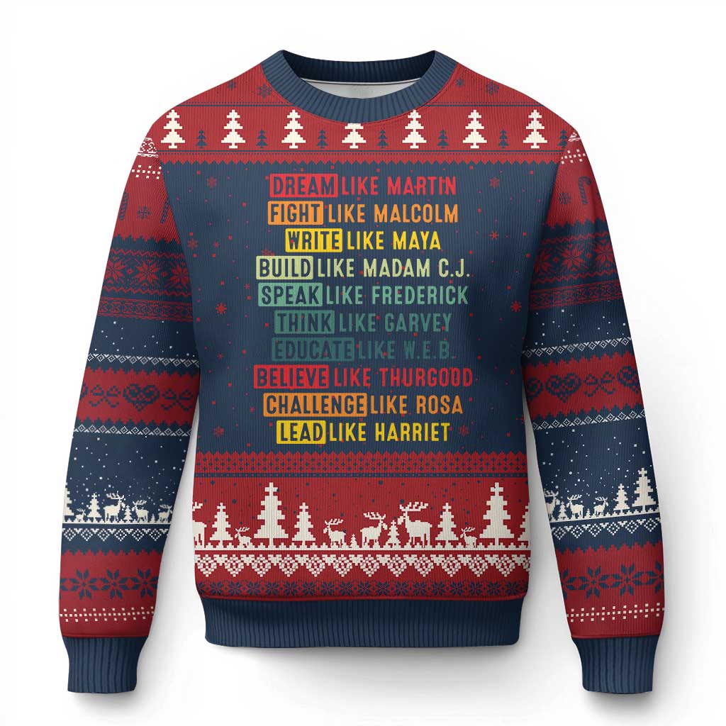 Black History Month Ugly Christmas Sweater Retro Inspirational Leaders TS10 Navy Red Print Your Wear