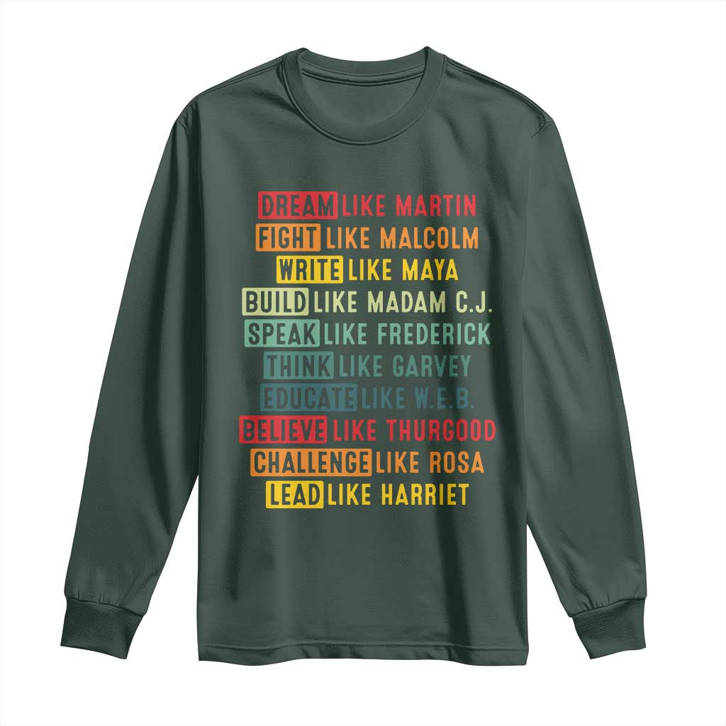 Black History Month Long Sleeve Shirt Retro Inspirational Leaders TS10 Dark Forest Green Print Your Wear