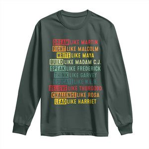 Black History Month Long Sleeve Shirt Retro Inspirational Leaders TS10 Dark Forest Green Print Your Wear