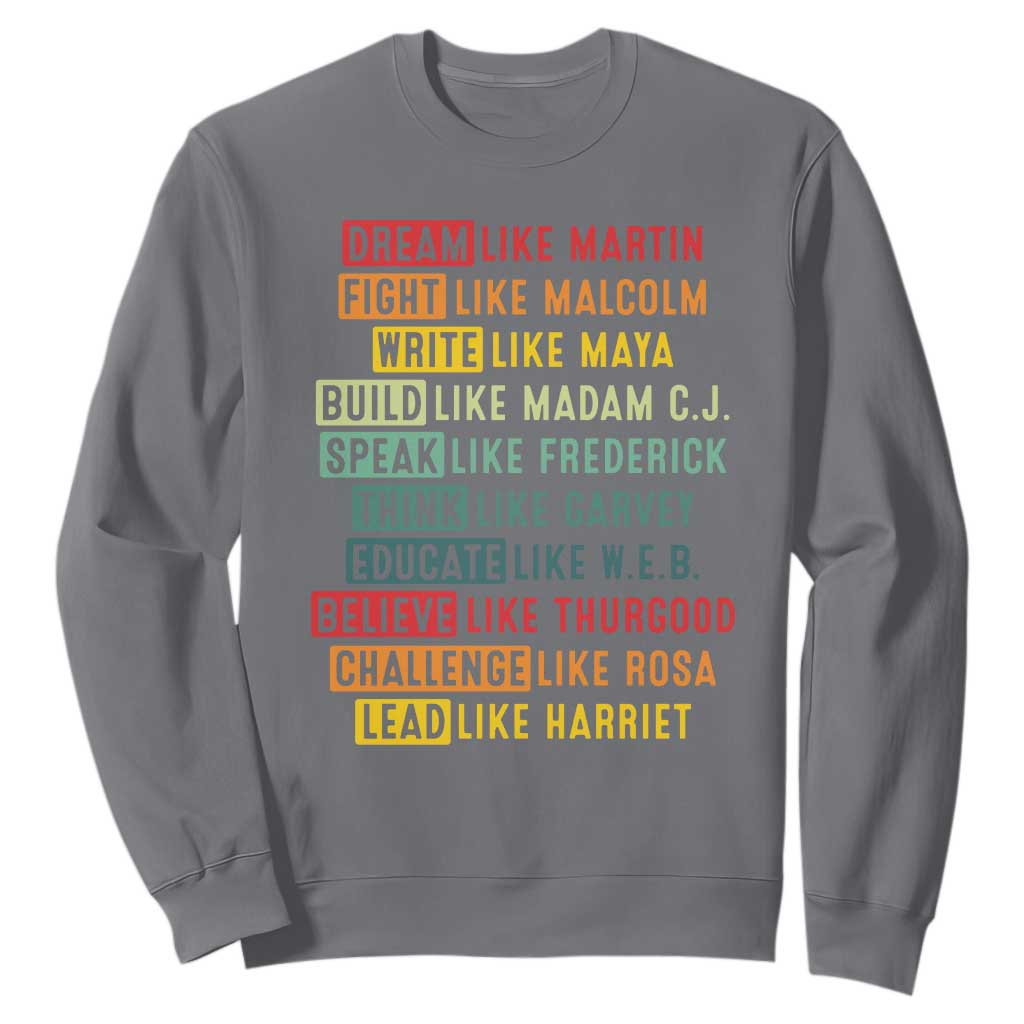 Black History Month Sweatshirt Retro Inspirational Leaders TS10 Charcoal Print Your Wear