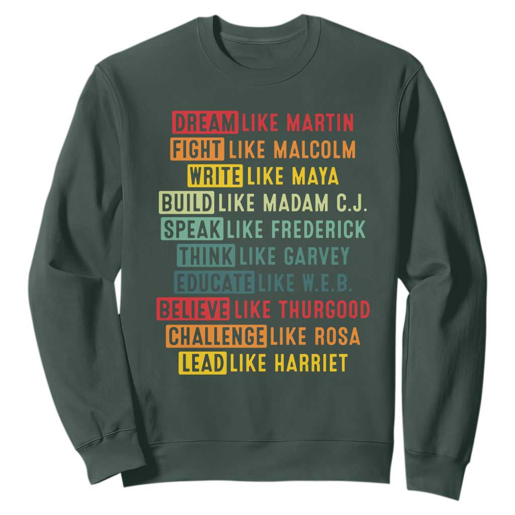 Black History Month Sweatshirt Retro Inspirational Leaders TS10 Dark Forest Green Print Your Wear