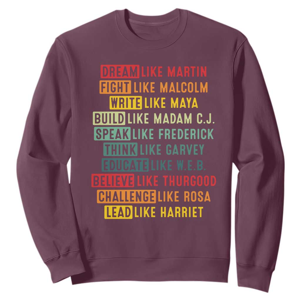 Black History Month Sweatshirt Retro Inspirational Leaders TS10 Maroon Print Your Wear