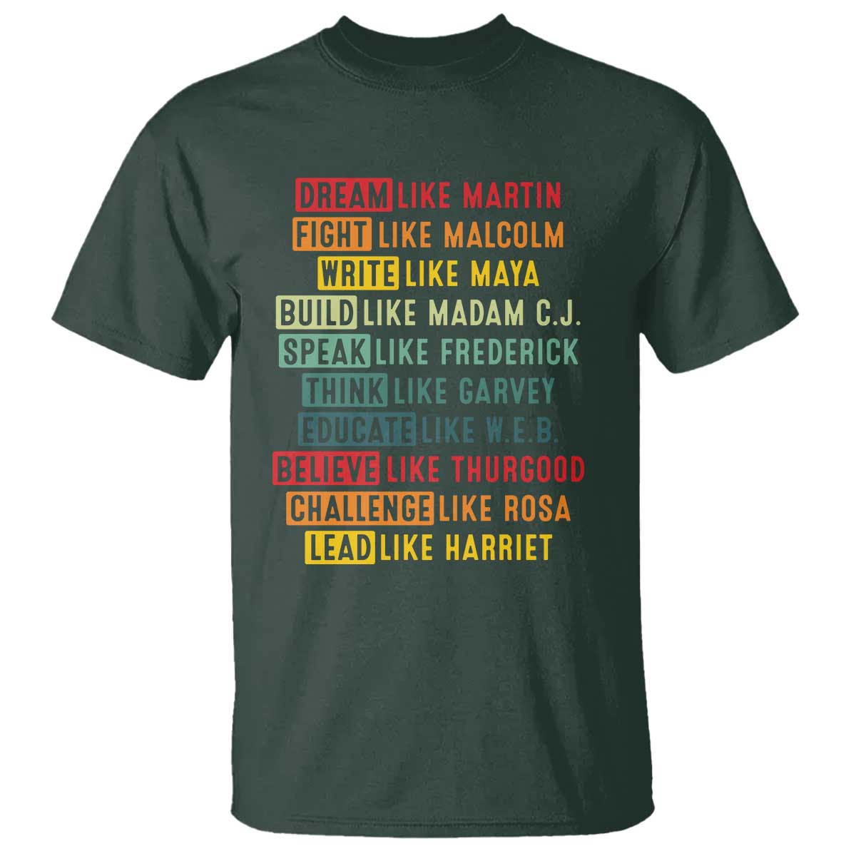 Black History Month T Shirt - Retro Inspirational Leaders Black Excellence Tee TS10 Dark Forest Green Print Your Wear
