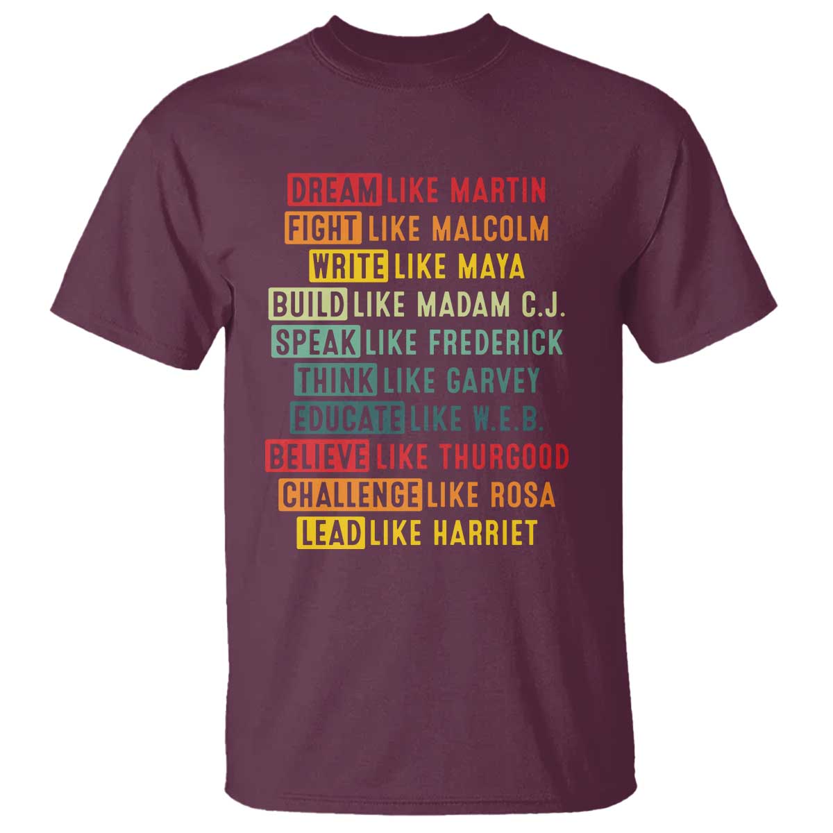 Black History Month T Shirt Retro Inspirational Leaders TS10 Maroon Print Your Wear
