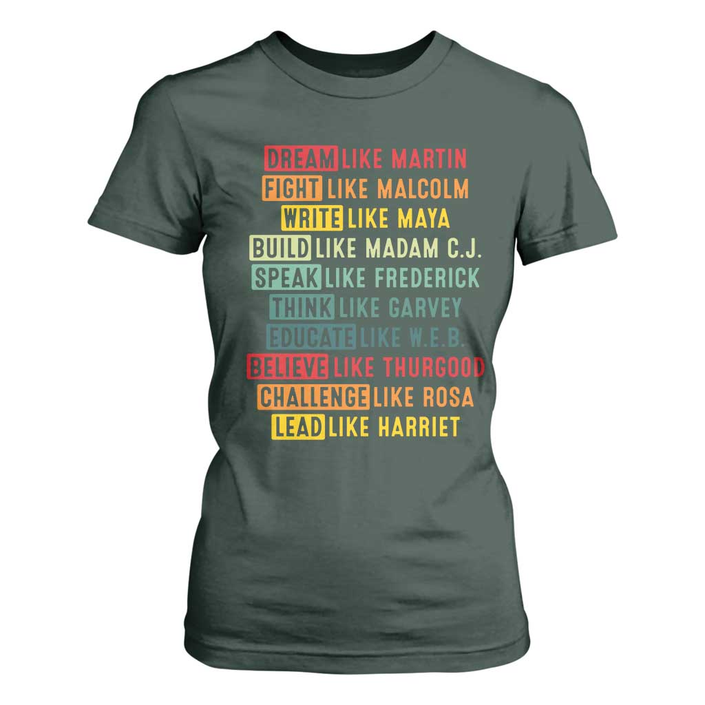 Black History Month T Shirt For Women Retro Inspirational Leaders TS10 Dark Forest Green Print Your Wear