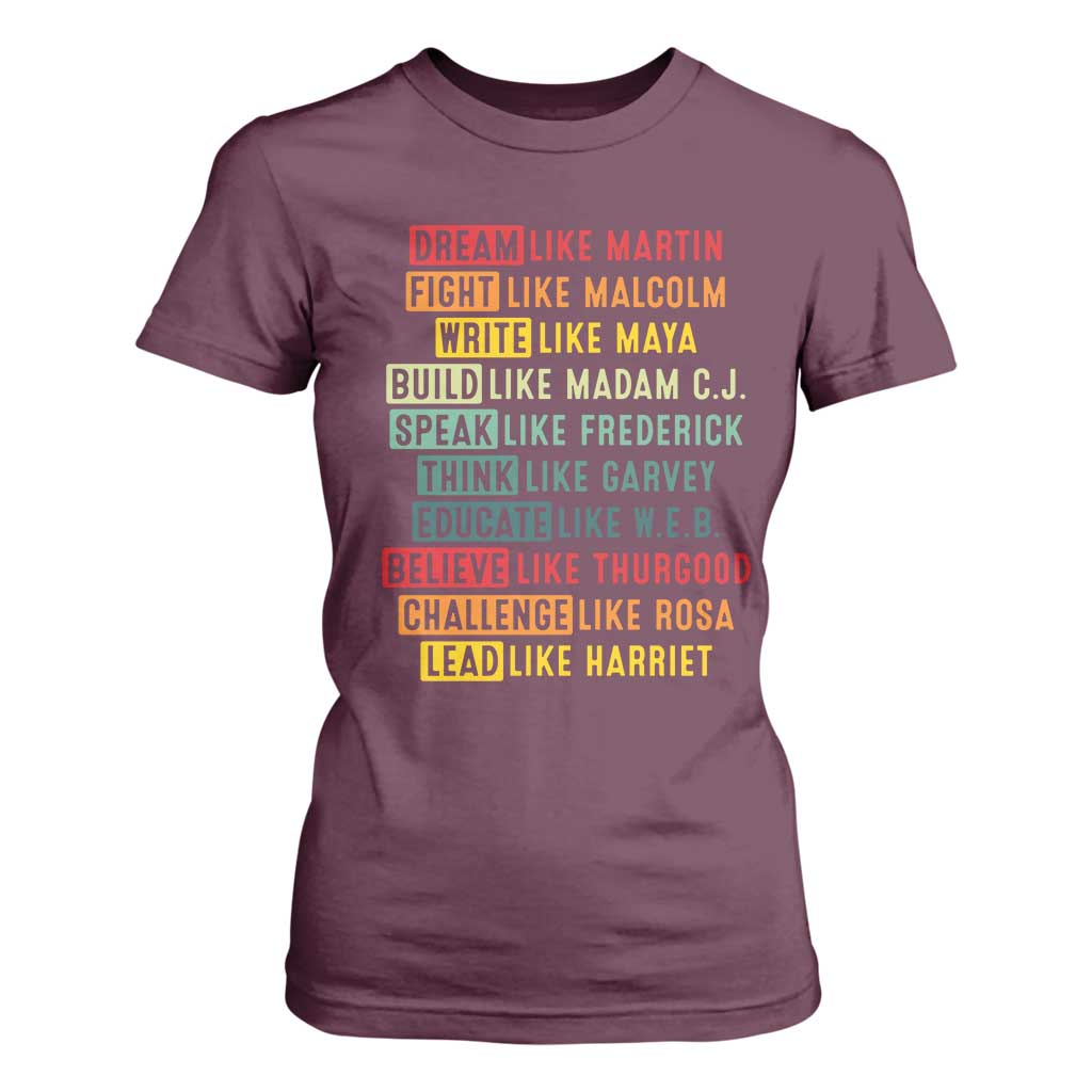 Black History Month T Shirt For Women Retro Inspirational Leaders TS10 Maroon Print Your Wear