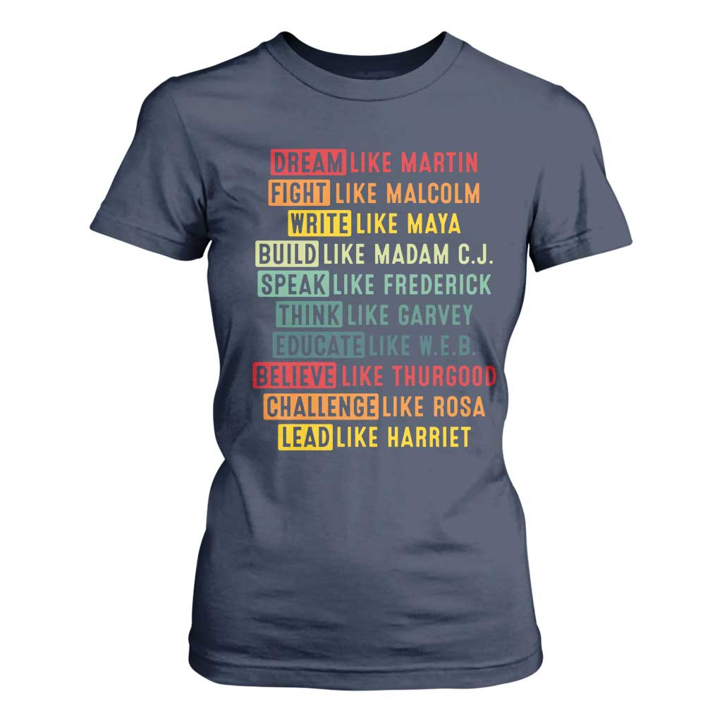 Black History Month T Shirt For Women Retro Inspirational Leaders TS10 Navy Print Your Wear