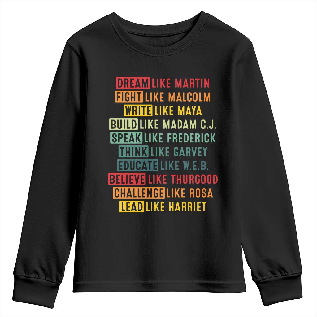 Black History Month Youth Sweatshirt Retro Inspirational Leaders TS10 Black Print Your Wear