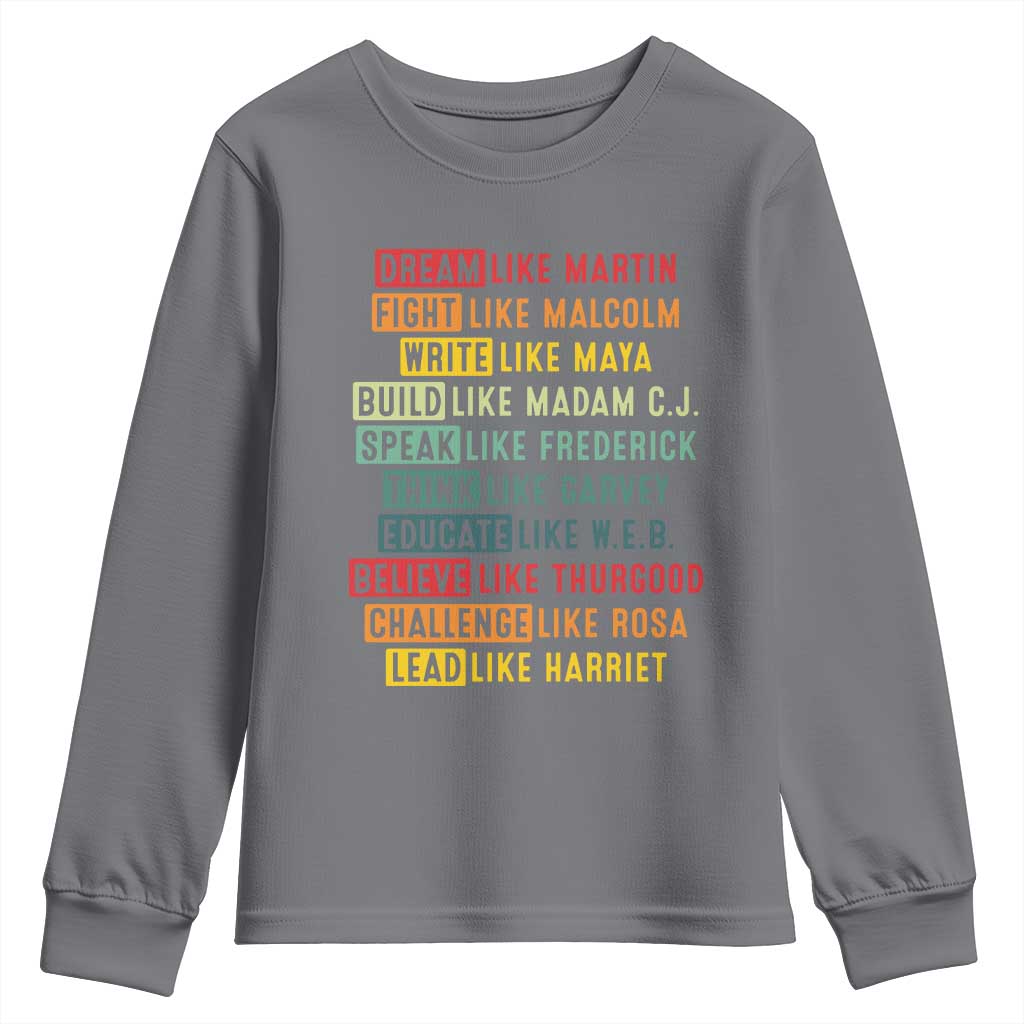 Black History Month Youth Sweatshirt Retro Inspirational Leaders TS10 Charcoal Print Your Wear