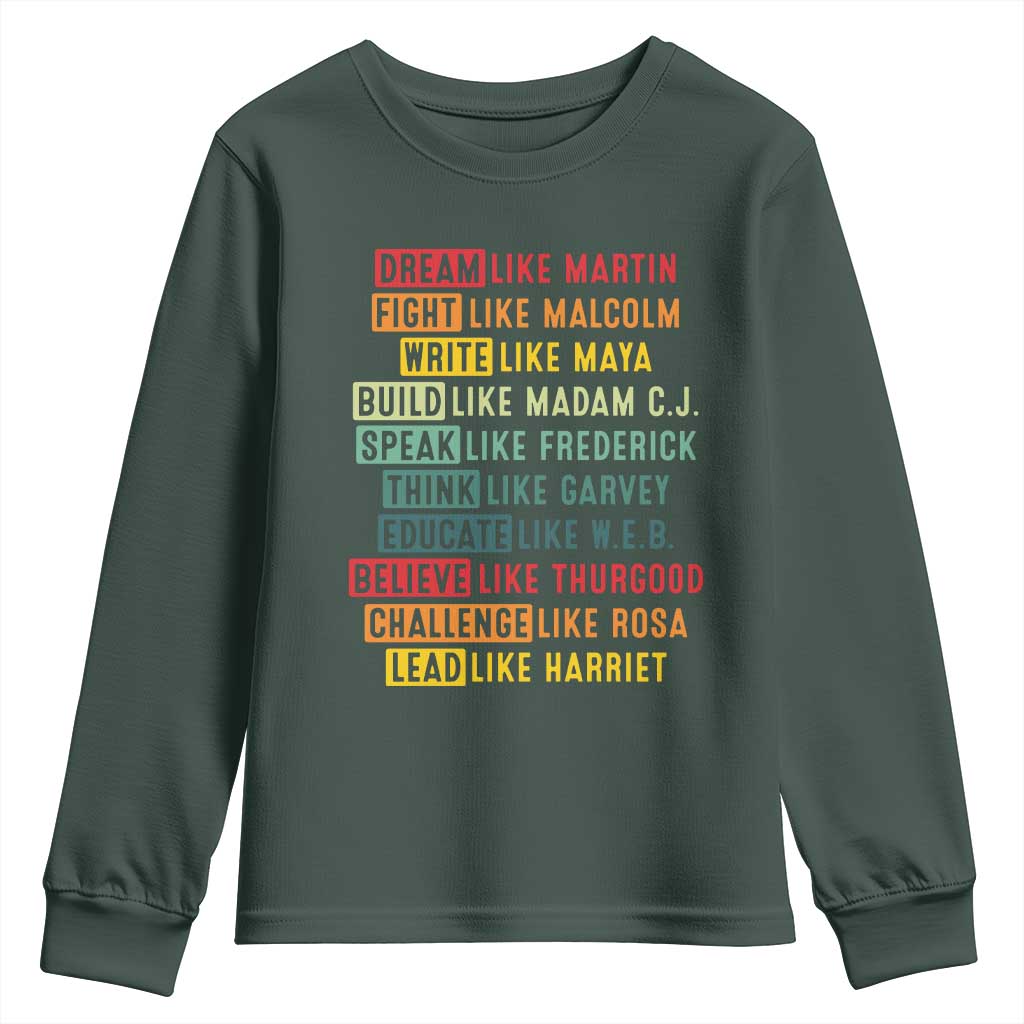 Black History Month Youth Sweatshirt Retro Inspirational Leaders TS10 Dark Forest Green Print Your Wear