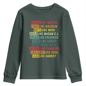 Black History Month Youth Sweatshirt Retro Inspirational Leaders TS10 Dark Forest Green Print Your Wear