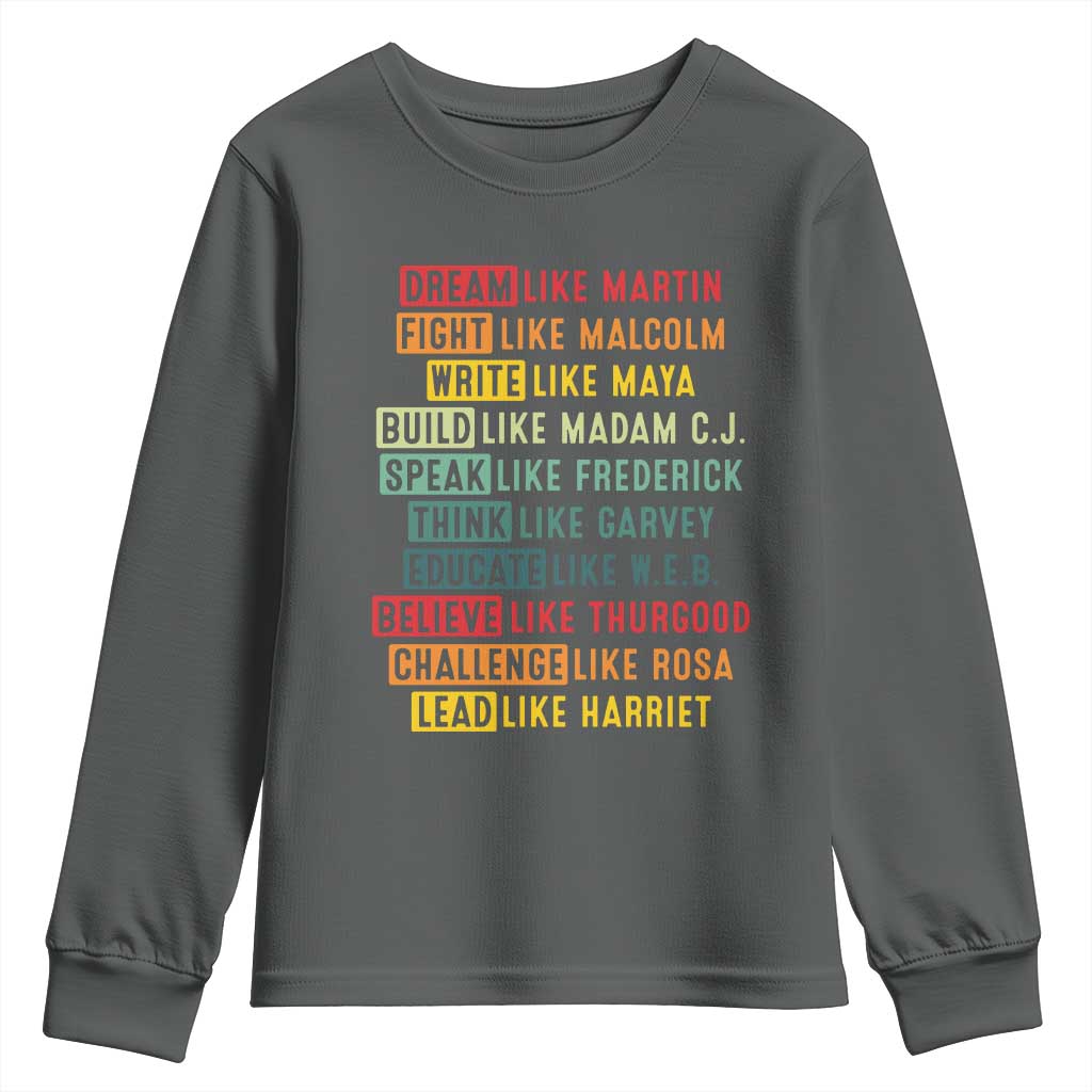 Black History Month Youth Sweatshirt Retro Inspirational Leaders TS10 Dark Heather Print Your Wear