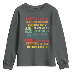 Black History Month Youth Sweatshirt Retro Inspirational Leaders TS10 Dark Heather Print Your Wear