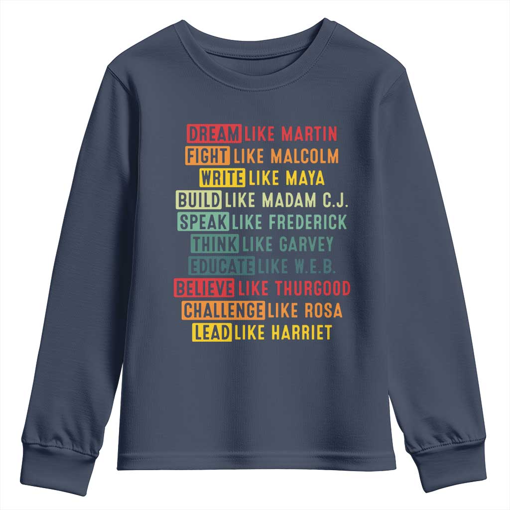 Black History Month Youth Sweatshirt Retro Inspirational Leaders TS10 Navy Print Your Wear