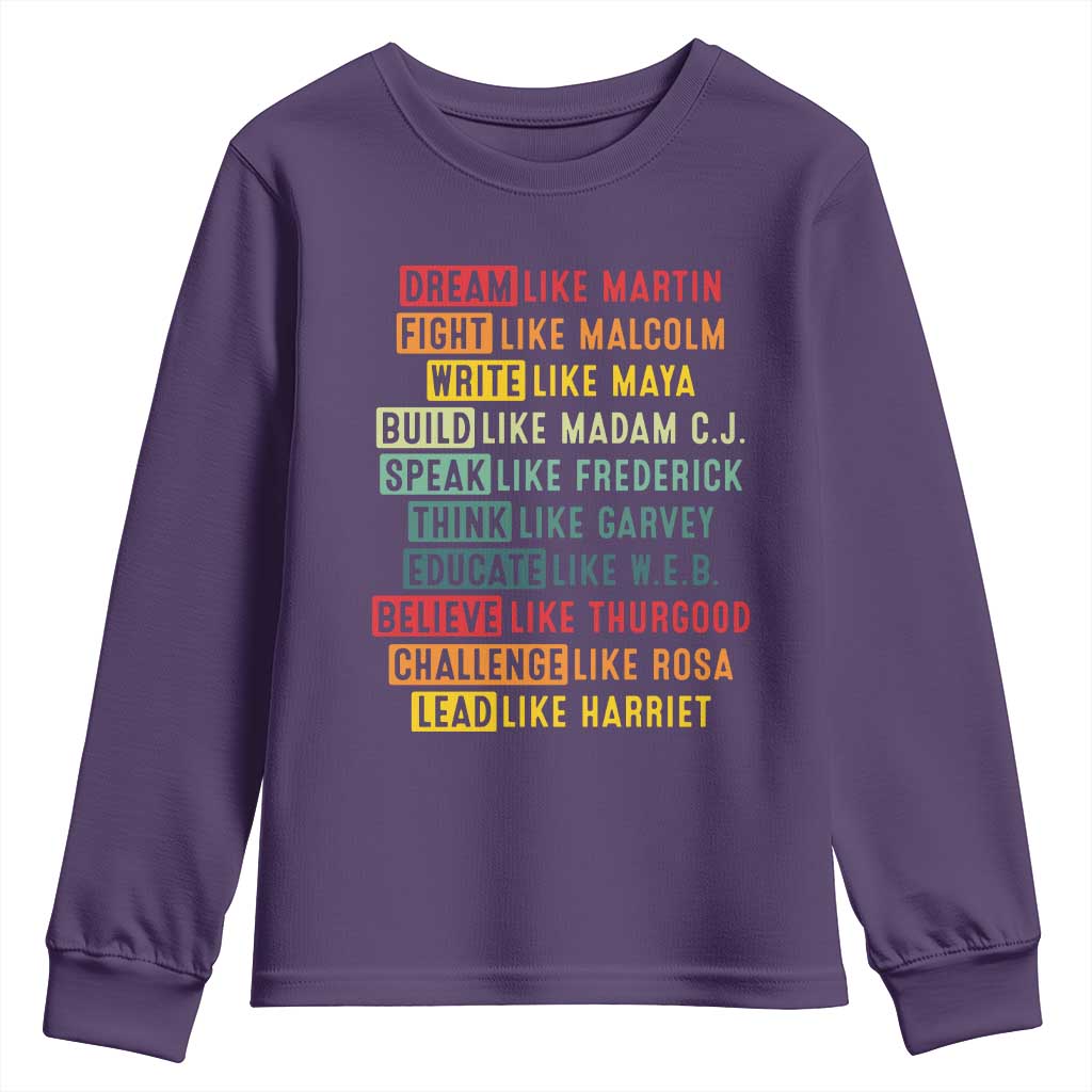 Black History Month Youth Sweatshirt Retro Inspirational Leaders TS10 Purple Print Your Wear