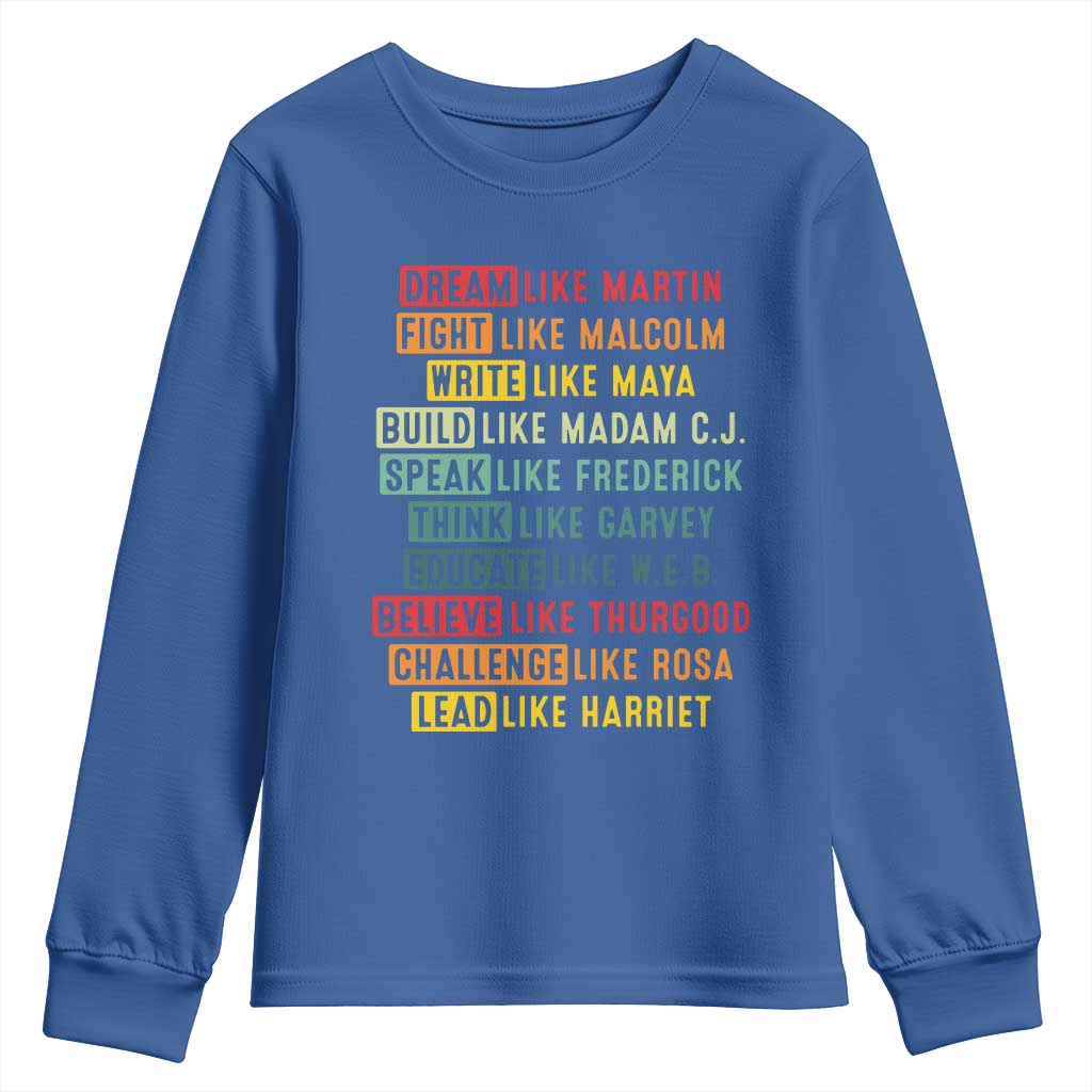 Black History Month Youth Sweatshirt Retro Inspirational Leaders TS10 Royal Blue Print Your Wear
