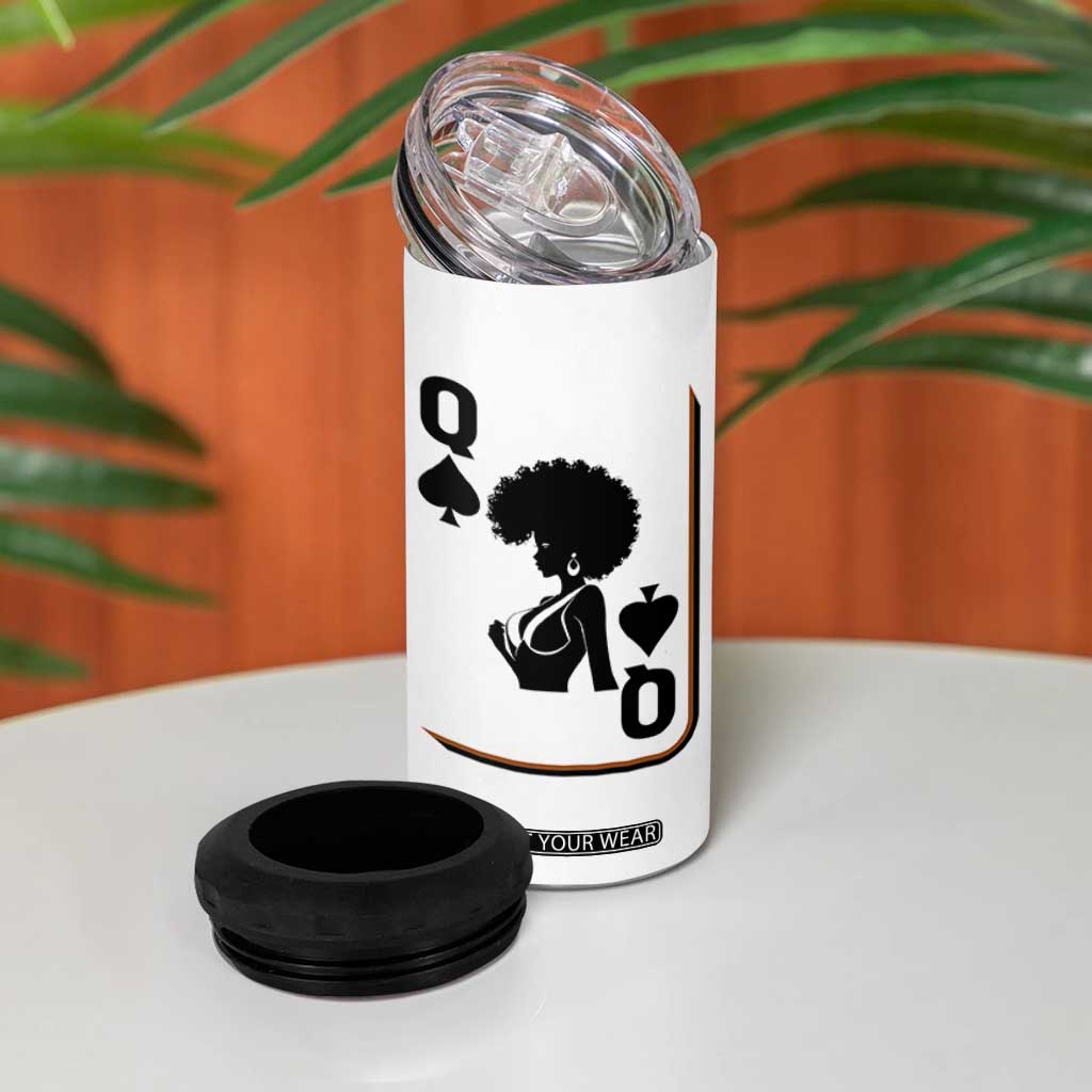 Black Queen 4 in 1 Can Cooler Tumbler Black History Month Afro Woman Poker Card Games TS10 Print Your Wear