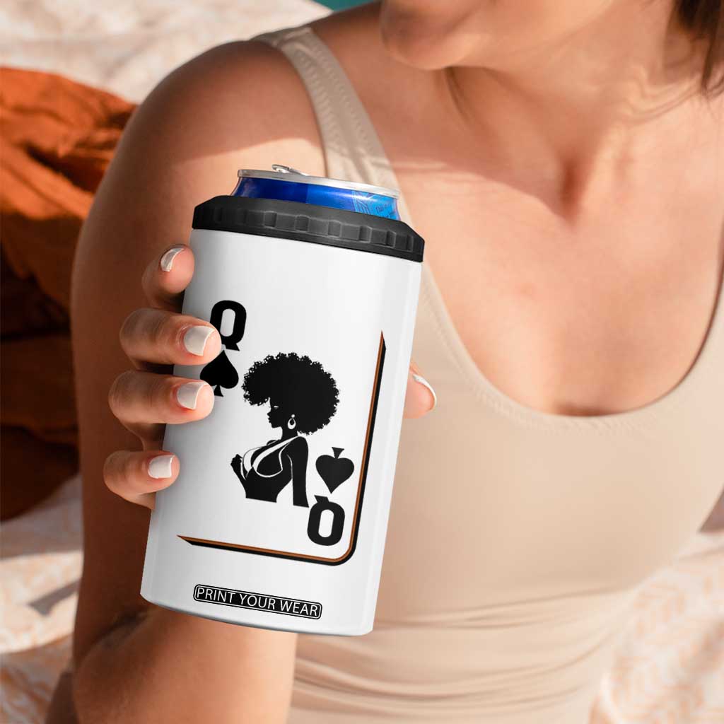 Black Queen 4 in 1 Can Cooler Tumbler Black History Month Afro Woman Poker Card Games TS10 Print Your Wear