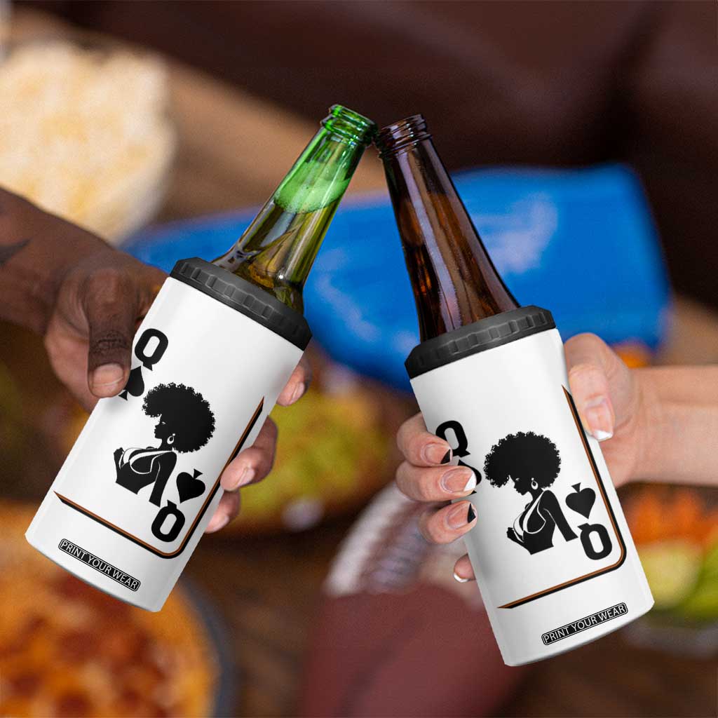 Black Queen 4 in 1 Can Cooler Tumbler Black History Month Afro Woman Poker Card Games TS10 Print Your Wear