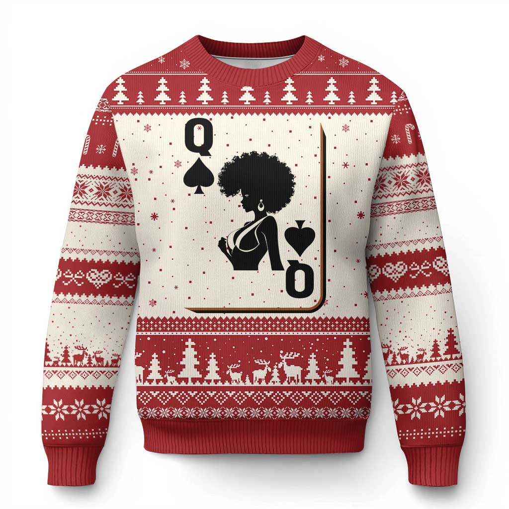 Black Queen Ugly Christmas Sweater Black History Month Afro Woman Poker Card Games TS10 Beige Red Print Your Wear