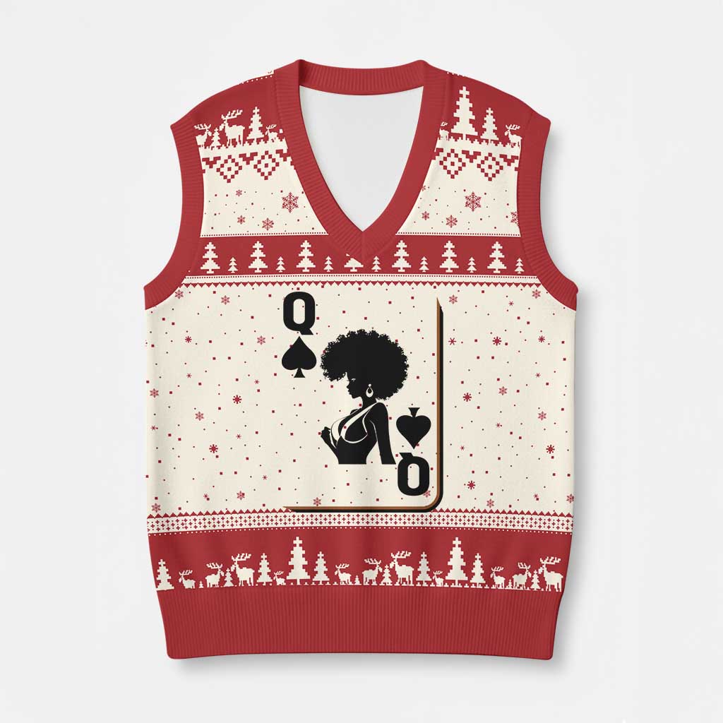 Black Queen V-Neck Knit Sweater Vest Black History Month Afro Woman Poker Card Games TS10 Beige Red Print Your Wear