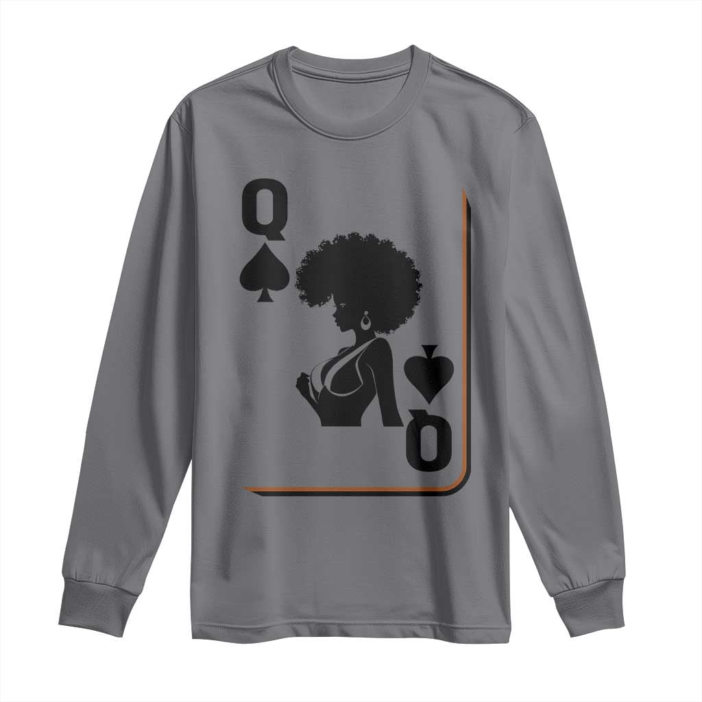 Black Queen Long Sleeve Shirt Black History Month Afro Woman Poker Card Games TS10 Charcoal Print Your Wear