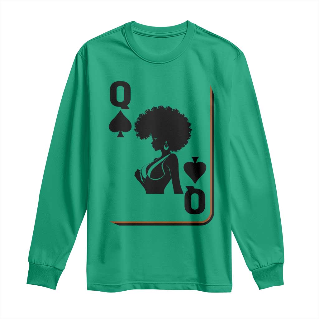 Black Queen Long Sleeve Shirt Black History Month Afro Woman Poker Card Games TS10 Irish Green Print Your Wear
