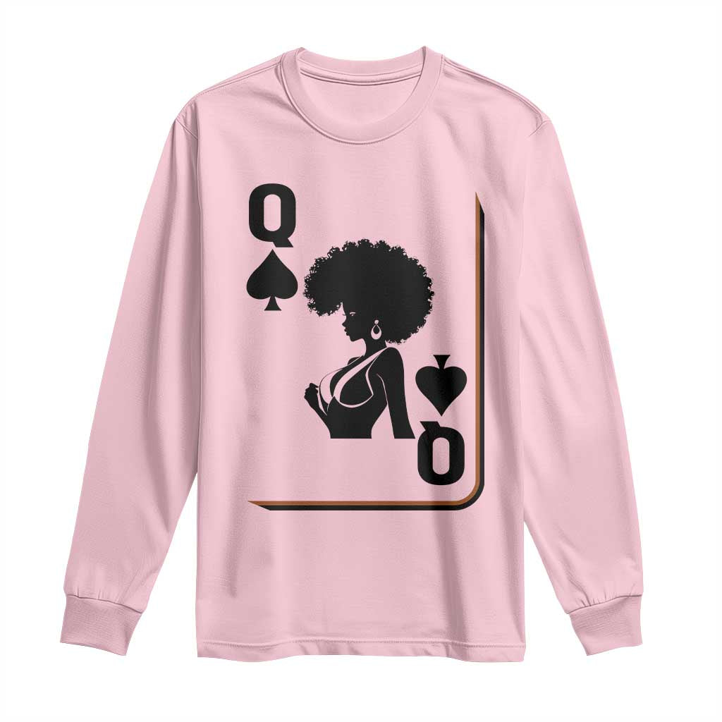 Black Queen Long Sleeve Shirt Black History Month Afro Woman Poker Card Games TS10 Light Pink Print Your Wear