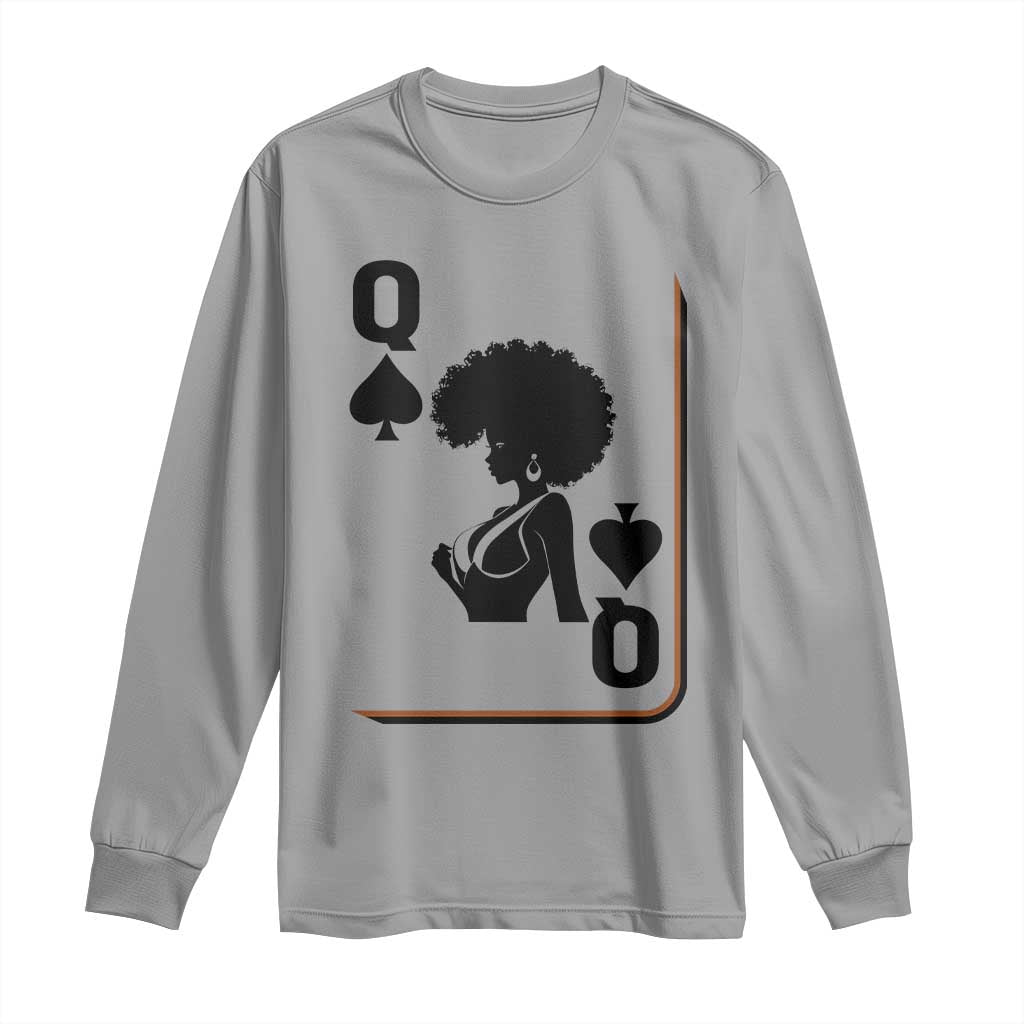 Black Queen Long Sleeve Shirt Black History Month Afro Woman Poker Card Games TS10 Sport Gray Print Your Wear