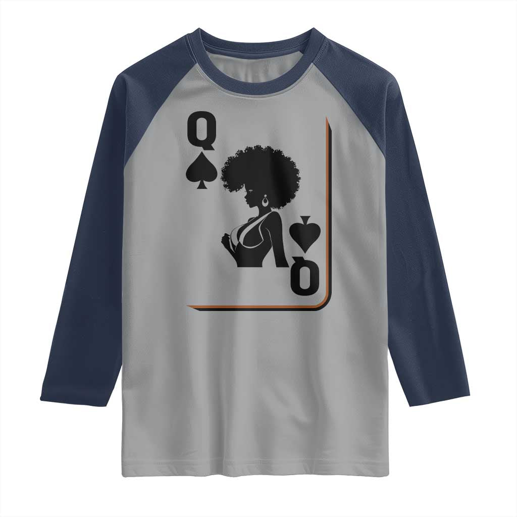 Black Queen Raglan Shirt Black History Month Afro Woman Poker Card Games TS10 Sport Gray Navy Print Your Wear