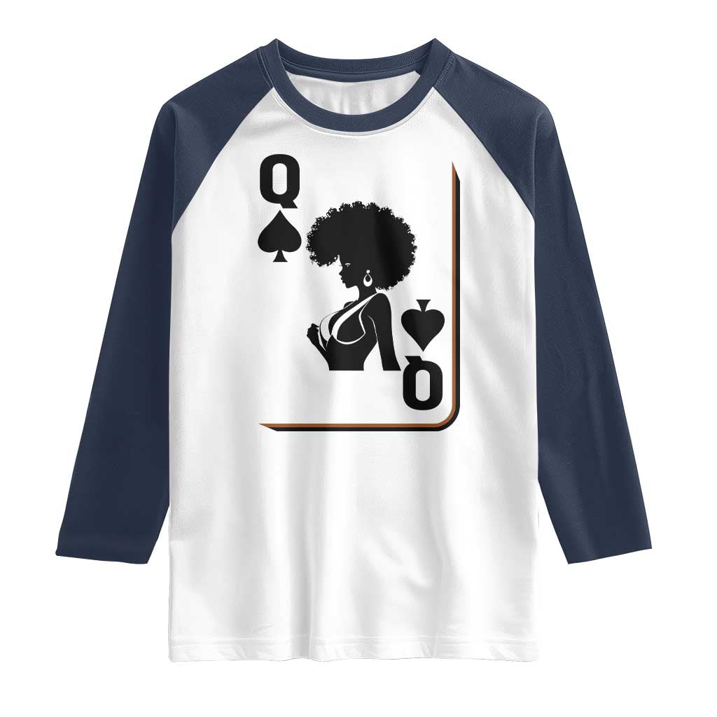Black Queen Raglan Shirt Black History Month Afro Woman Poker Card Games TS10 White Navy Print Your Wear