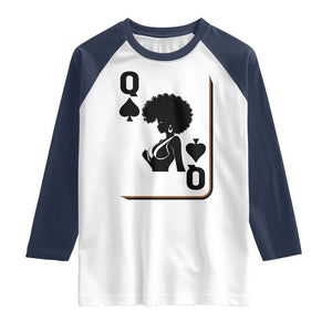Black Queen Raglan Shirt Black History Month Afro Woman Poker Card Games TS10 White Navy Print Your Wear