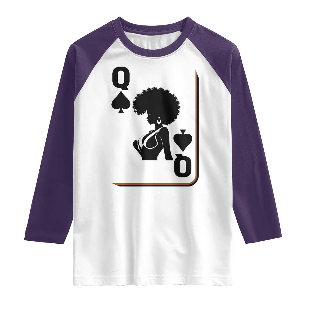 Black Queen Raglan Shirt Black History Month Afro Woman Poker Card Games TS10 White Purple Print Your Wear